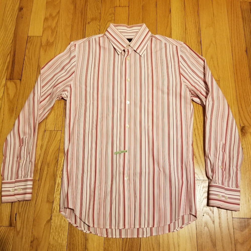 Express Design Studio Striped Modern Fit Stretch Dress Shirt Red Small 14-14.5